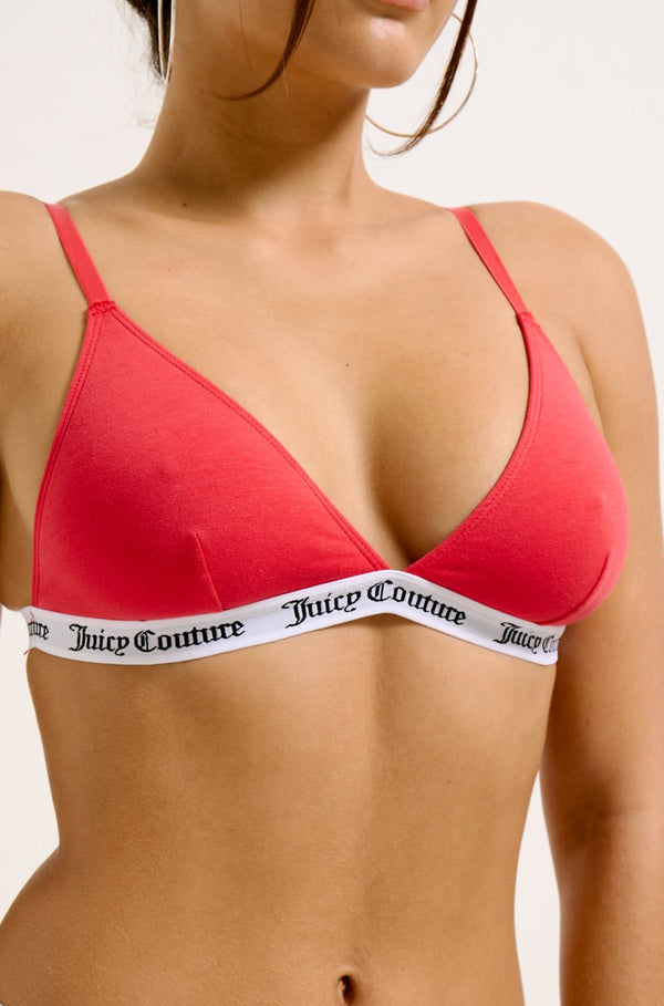 Displays a model wearing the Astor Red 'Juicy' branded cotton triangle bra 