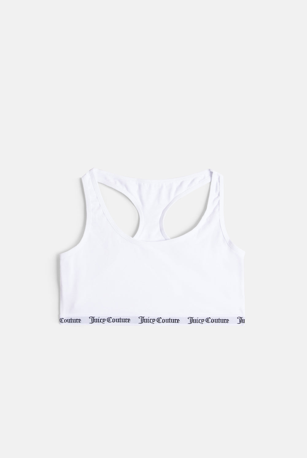 Displays the White 'juicy' branded cotton bralette 