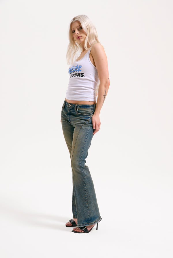 VINTAGE WASH WESTERN DIAMANTÉ FLARED JEANS
