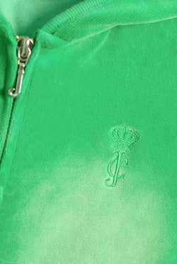 Displays a the Jolly Green washed 'juicy' branded cotton velour fitted hoodie featuring the juicy logo