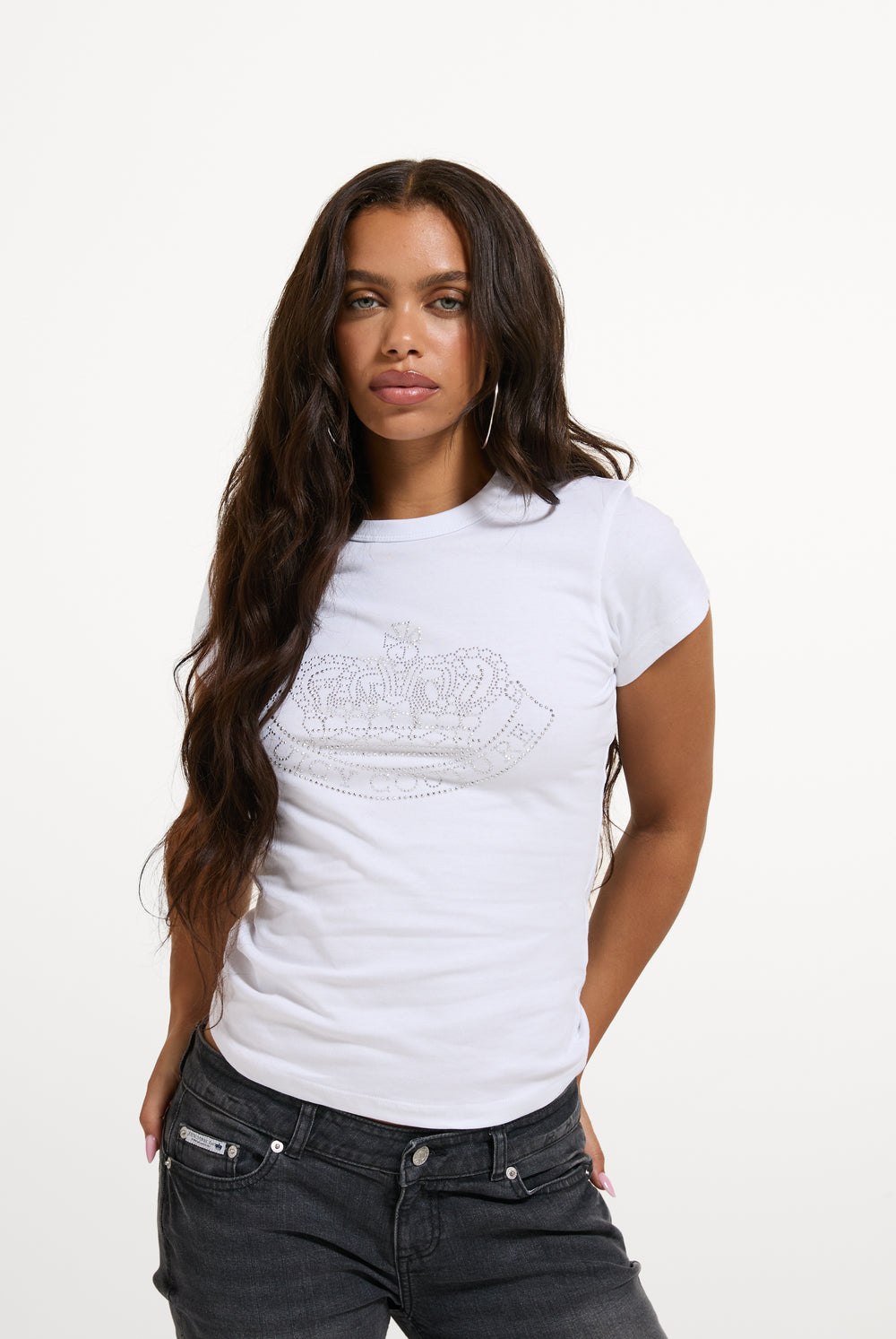 White Studded Crown Crest T-Shirt