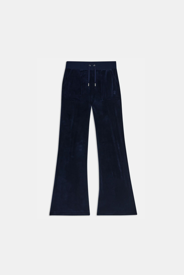 Displays the Night Sky 'Juicy' branded low rise velour track pants 
