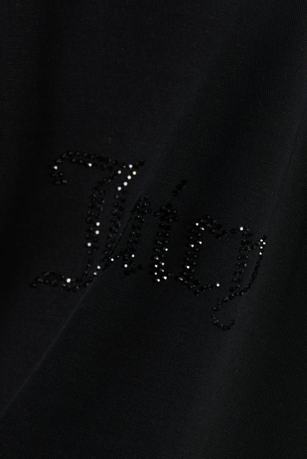 Displays the Black 'Juicy' branded Diamante Halter Top featuring the juicy branding 